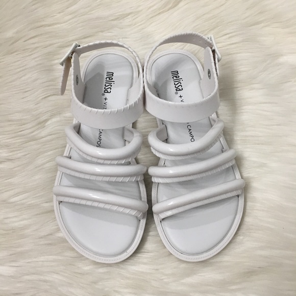 Melissa Ankle Strap White Jelly Platform Sandals - Picture 3 of 7